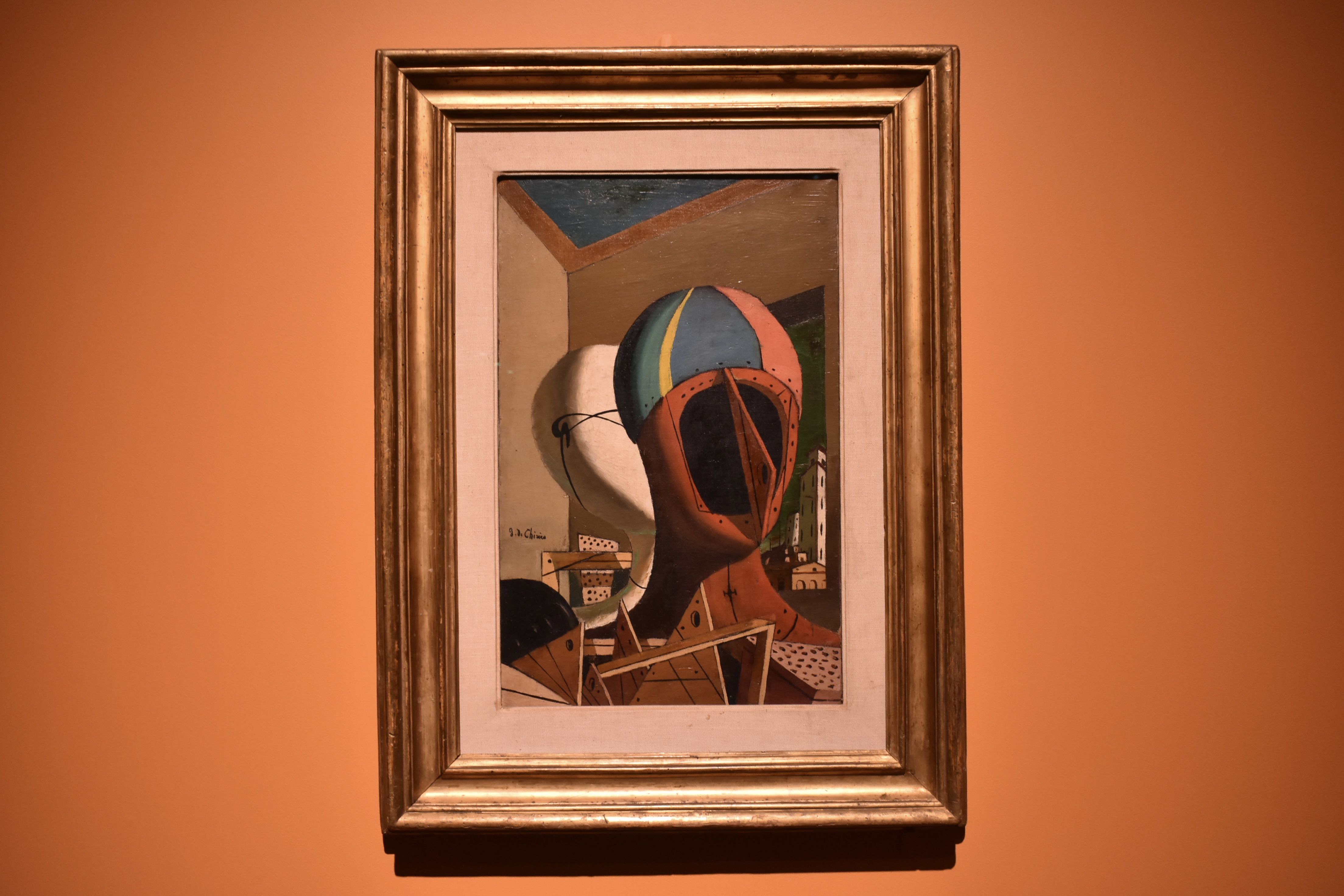 【真作】絵画　技法不明　キリコ風オマージュ絵画　幾何都市の静寂　X109 謎の画家デ・キリコの描いた謎に満ちた絵とその人生を超解説